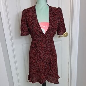 Blue Rain Red Leopard Print Wrap Dress